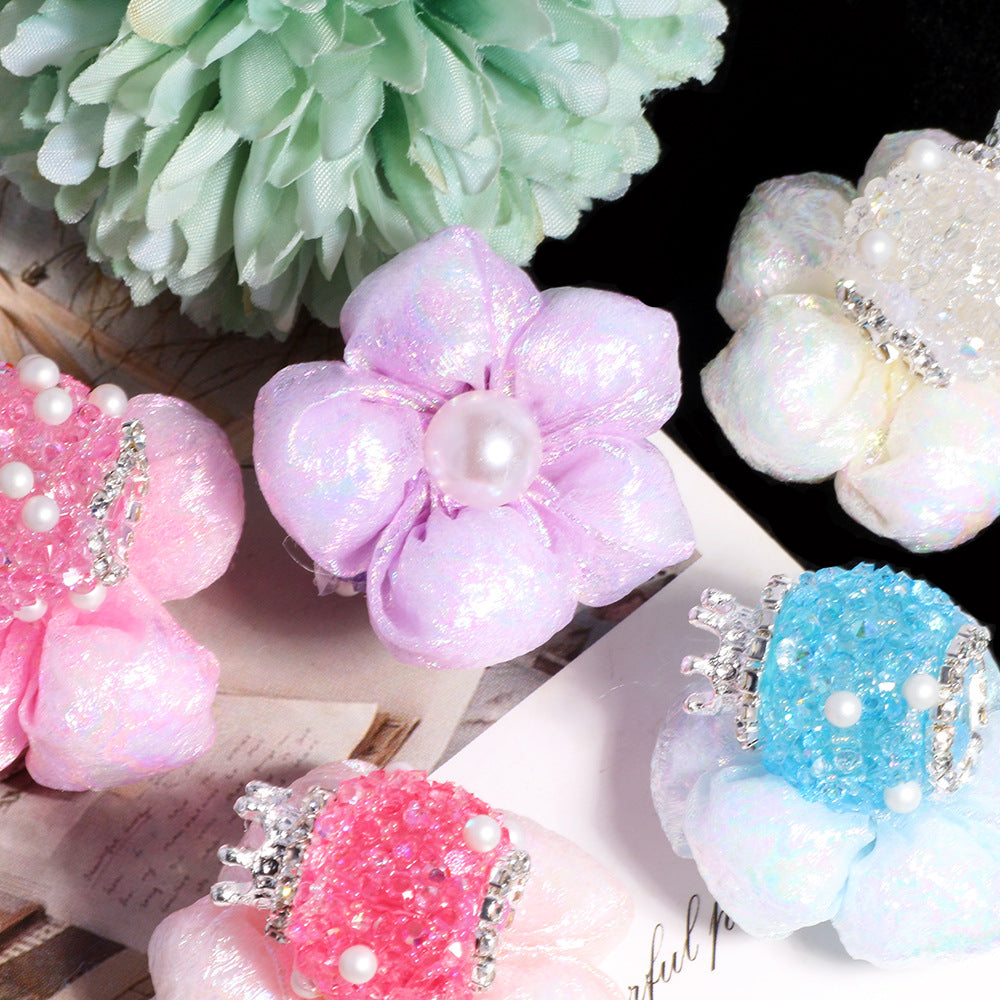 Wholesale 5pcs/pack Crown Pearl Sugar Bubble Flower DIY Straight Hole Loose Beads Mobile Phone Chain Key Chain Bag Chain Jewelry Accessories